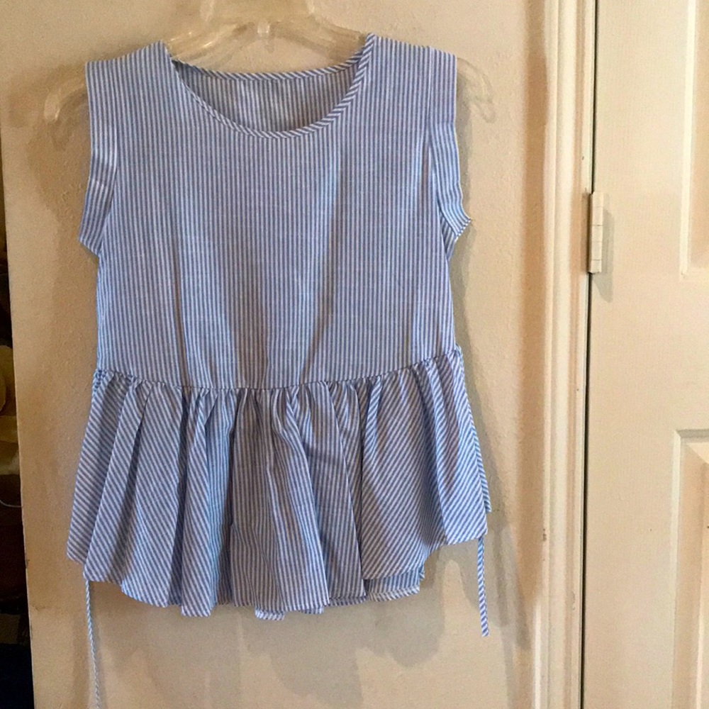 Blue Peplum Striped Blouse